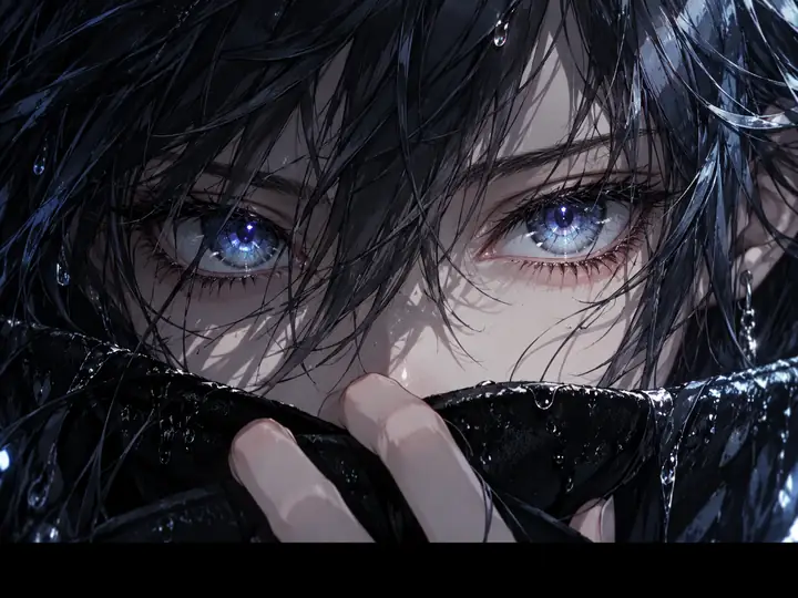 A close-cropped illustrated character with defined hair and bright eyes.
