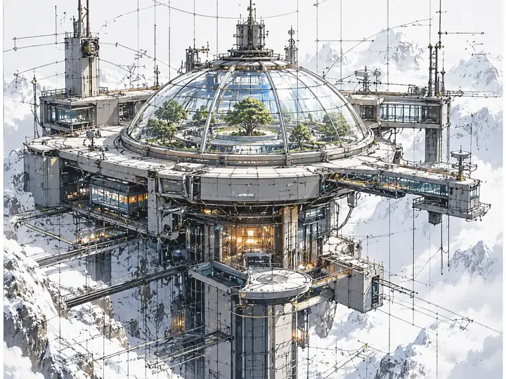 A detailed architectural design illustration with crisp structural lines.