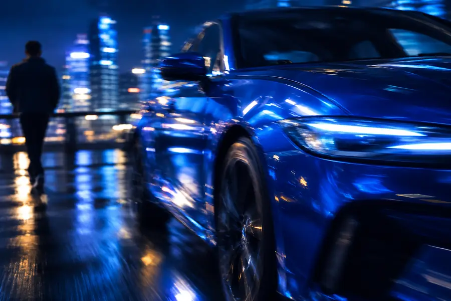 Illustrative photo of a blue car with softened edges