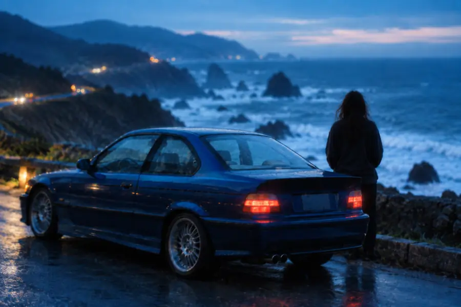Blue car pictured with softened detail